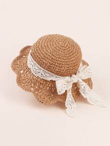 1 件男女通用儿童/幼儿/婴儿针织镂空透气宽边太阳帽，女童夏季草帽，手工纸草帽，适合日常佩戴 - 1PC - 查看 7