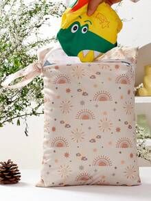 2 piezas Bolsa impresa con diseño solar, impermeable y para mojado/seco, bolsa de almacenamiento para playa y viaje, bolsa de pañales - Multicolor - Ver 2