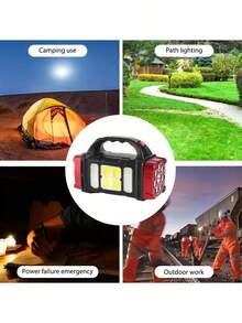 2PCS Solar Powered/Type-C Rechargeable LED Flashlight, 1500mAh Lithium Battery, Tactical COB Work Light, 4 Modes, Emergency Power Function, Portable Flashlight, Suitable For Camping, Night Climbing, And Exploration - Red 2pcs - View 5