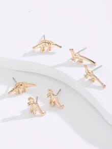 6件套恐龙动物耳钉 - 金黃色 - 查看 2