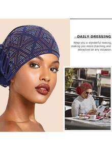 Awegeo Women's Handmade Crystal Embellished Breathable Headband Hat - Delicate Floral Design For Daily Home Use, Poncho Hat, Plain Beanie Sleep Bonnet - Multicolor - View 2
