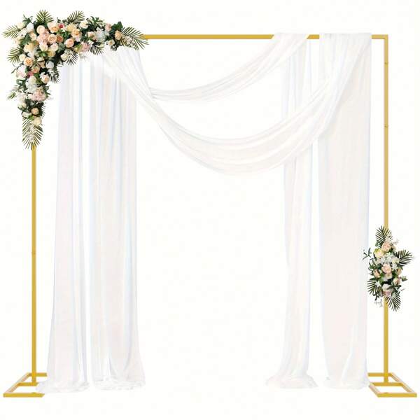 1 Set Heavy Duty Background Stand With Base, Gold Portable Adjustable Pipe & Drape Backdrop Support Kit, Square Metal Arch Frame Suitable For Wedding, Birthday Party, Event Decoration