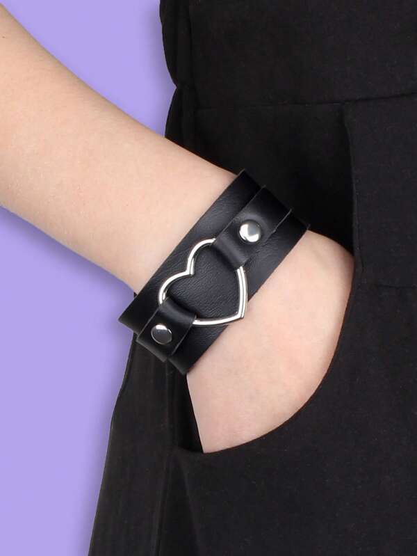 1pc Minimalist Heart-Linked PU Leather Bracelet, Suitable For Daily Wear, Couple Gift