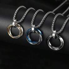 1pc Men's Titanium Steel Triple Ring Colorful Pendant Necklace - Casual & Party Accessory Necklace, Unique Pendant Design, Fashionable Ring Scale