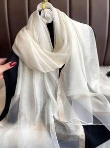 1pc Beige Scarf For Women, Warm Neck Wrap Shawl Suitable For Daily Outfit, Spring