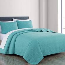 Austin Oversized Bedspread Set 3-Piece Ultrasonic Quilted Soft Lightweight Microfiber Coverlet For All Season - 綠松石 - View 2