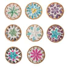 1 pieza Posavasos redondo de 10cm de estilo bohemio con esterilla de ratán y concha colorida para taza, para mesa de té