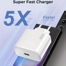 45W USB-C Charger Fast Charging Cable, Super Fast Charger With Type-C Charging Cable, Type-C Phone Power Adapter, Compatible With Galaxy S24/S23/S22/S21 Ultra/S21+/S20/Note20/S10/S9, Compatible With IPhone 17/16/15 Series Fast Charging - EU C Type Plug(220-240V) - View 4