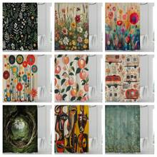 1pc Printed Waterproof Shower Curtain, With 12 Plastic Hooks, Machine Washable, Bathroom Partition, Bathtub Curtain, Bathroom Decor Window Curtain Back To School