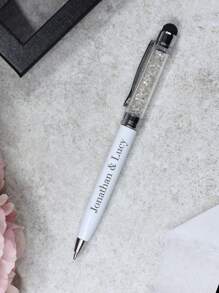 2pcs Custom Wedding Crystal Pen With Velvet Sleeves, Custom Laser Engraved With A Heart Or Wedding Ring For Your Wedding Day Guests, Personalised Custom Engraved Blue Ink White & Silver Wedding Signing Ballpoint Pen Premium Signature Marriage Pen, Presentation Name Option, Durable, Colorful, Cute, Adorable, Funny, Kawaii, Y2K, Stylish, Unisex, Casual, Custom, Personalized, Unique, Customized, Ideal Gifts For Him, Ideal Gifts For Her, Her, Boyfriend, Girlfriend, Family, Friends,School Supplies,Back To School,School Gift,For Office,For School,For Classroom,For Teacher Gifts,For University,For Colleague,For Dorm Rooms,For Teacher,For Boys And Girls,For Teenagers,Junior High School Students,Middle School Students,High School Senior High School Students,College Students,University Students,Freshman,Sophomore,Underclassmen