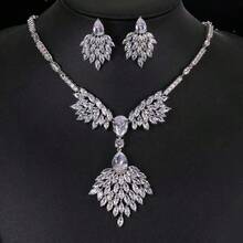 1 Set 3pcs Luxury Waterdrop Zirconia Necklace & Earrings Jewelry Set, Bridal Wedding Party Evening Dress Accessories For Women - Water Droplets - View 13