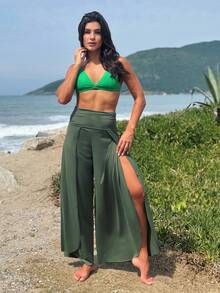 Beach Cover-Up Pants Jumpsuit - Army Green - View 2