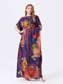 1pc Women Beach Accessories Spring/Summer New Striped Floral Printed Beach Bikini Cover-Up Sunscreen Shawl Satin Robe + Headscarf Set, Suitable For Travel And Daily Use - Multicolor - View 19