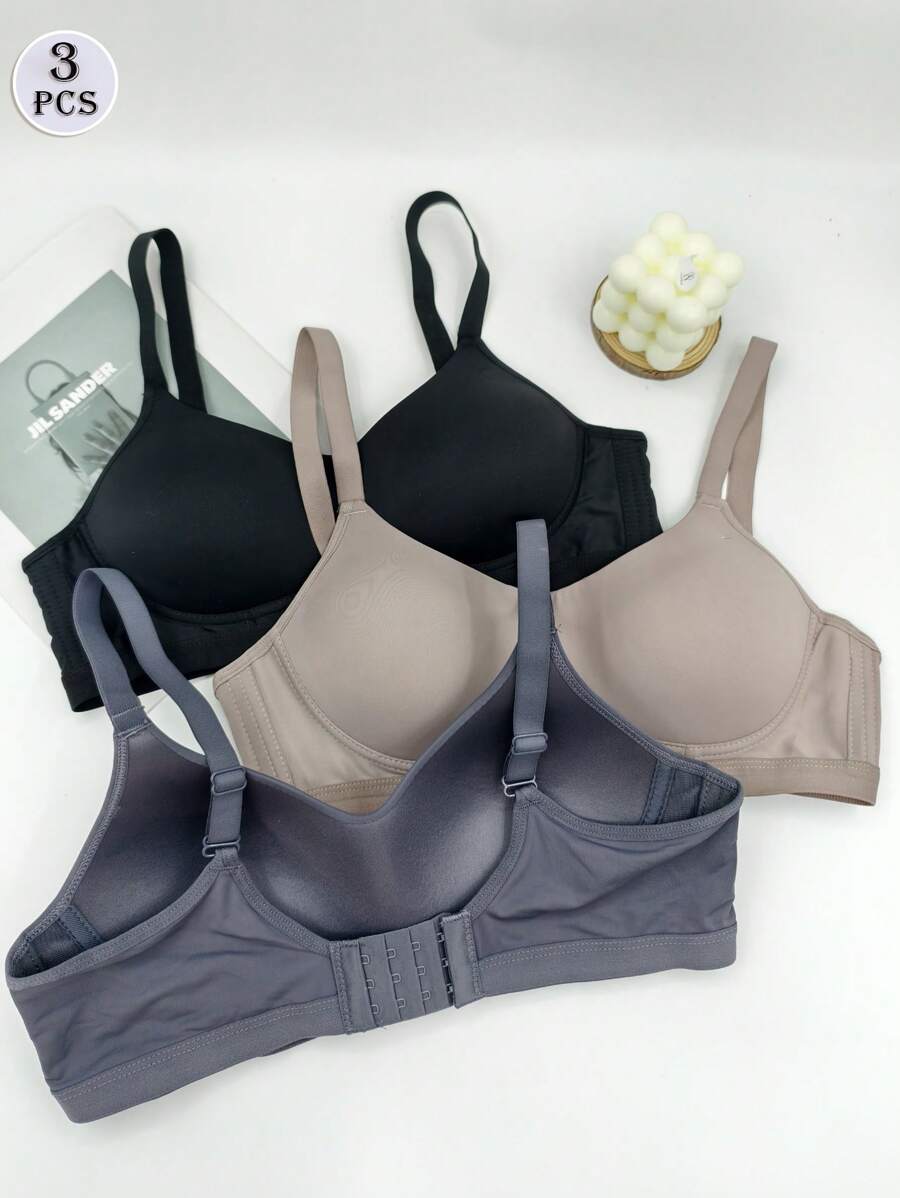 3 Stücke Damen BHs, einfarbig leicht gepolstert, nahtlos, atmungsaktiv, mit Hebeeffekt