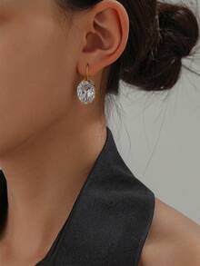 1 Pair Bling Bling Big Oval Cubic Zirconia Hoop Earrings For Women Jewelry Gift - Vàng - Xem 1