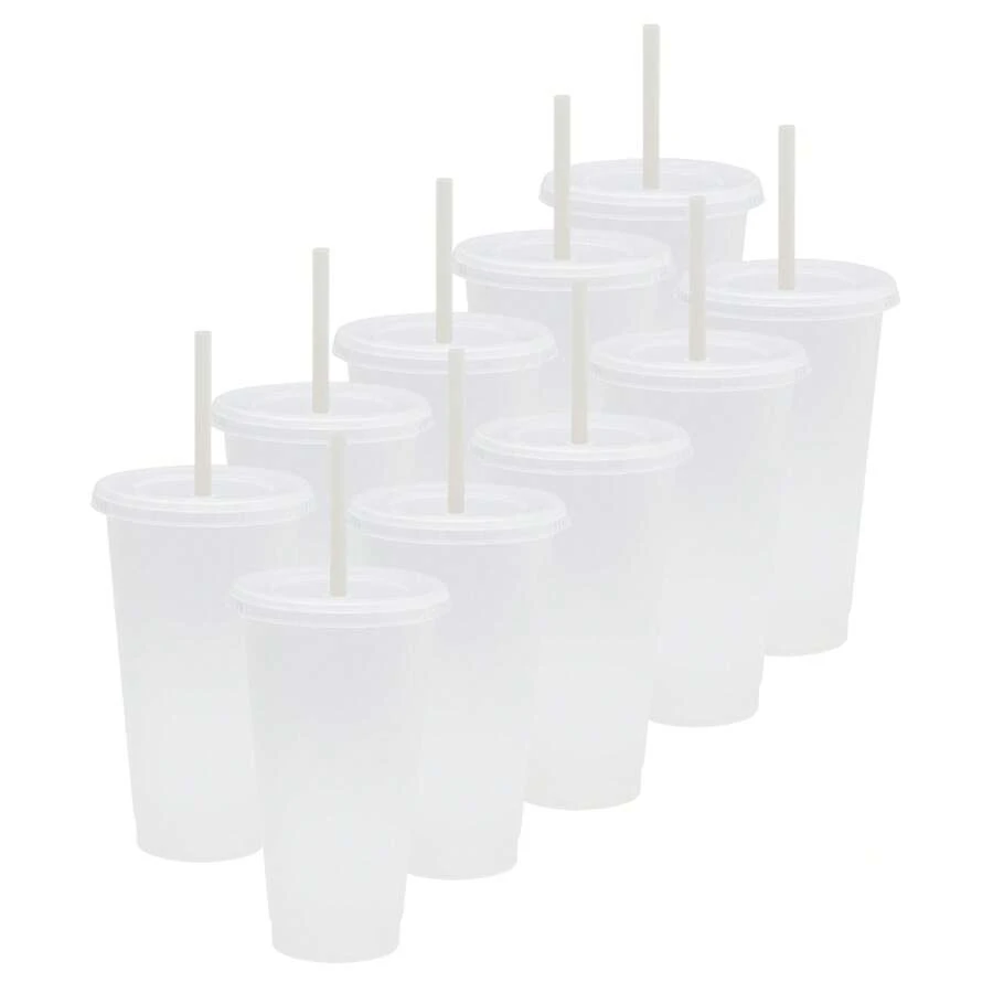 Paquete 30 Vasos Reusables Con Popote Para Bebidas Frías 24 Oz