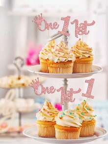12 piezas Decoraciones para cupcakes de 1er cumpleaños Brillo Primer cumpleaños Uno Cupcake Toggle Para baby shower Fiesta de 1er cumpleaños Suministros para decorar pasteles Niños y niñas de 1 año Letras de inserción UNO Tarjetas de inserción Placas de inserción para decorar pasteles de fiesta de cumpleaños - Oro rosa - Ver 5