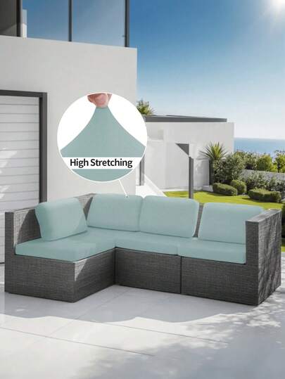 1 pieza Funda de cojín de sofá de exterior de seda de leche de unicolor, de alta elasticidad, a prueba de polvo y resistente a la suciedad, adecuada para todas las estaciones