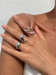3 pièces/Set d'anneaux ouverts en métal à motif géométrique goutte d'eau, bagues de luxe élégantes pour mariages, fêtes, femmes, couples, anniversaires, cadeau polyvalent