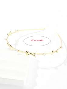 1pc Women's Solid Color Metal Pearl & Rhinestone Flower Hairband, Suitable For Everyday Wear,Hairband,Hair Hoop - Gold - View 3