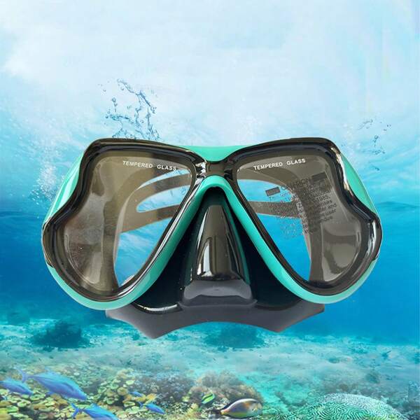 1pc Multi-Color Adult Swimming And Diving Mask, Tempered Glass Snorkeling Goggles, Silicone Surfing Snorkel Mask