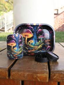 3 Pieces Set, Entry-Level Set With Multiple Prints - Including Metal Rolling Tray, Grinder, And Iron Box, Stylish Design, Perfect Gift For Halloween And Christmas!