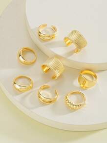 8/5/3pcs Set Oversized, Textured, Asymmetrical-Shaped, Multi-Layer, Hollow Design, Metallic Chunky Rings, Exaggerated, Sexy, Fashion, Simple, Elegant, Retro Design, Holiday, Party, Date, Gift, Daily Wear