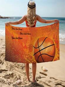 **Basketball Theme Sports Towel** – Multiple Sizes Available, A Sports Towel That Supports Custom Text, Made Of Soft And Breathable Fabric, Absorbent And Foldable For Portability. Basketball Print Design, You Can Freely Add Names, Slogans, Or Commemorative Text, Full Of Sports Style. Suitable For Court, Beach Vacations, Or Fan Gifts, Practical And Stylish! Show Your Basketball Attitude, You'll Be The Focus Wherever You Go! - Multicolor - View 4