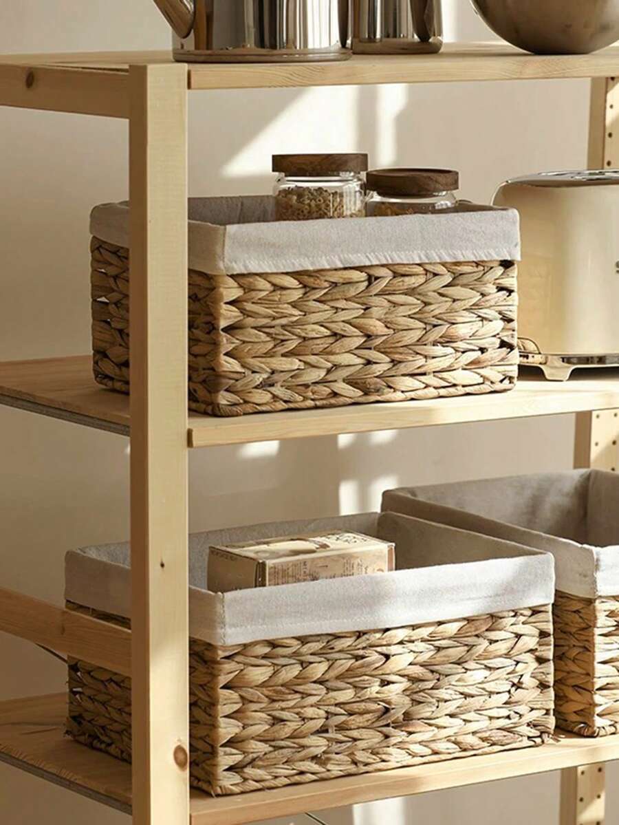 1 chiếc giỏ mây hình chữ nhật, giỏ đựng đồ đan bầu nước phong cách Bohemian có tay cầm tích hợp, giỏ đựng đồ đan thủ công cho kệ phòng khách, giấy vệ sinh phòng tắm, phụ kiện bàn làm việc, đồ chơi, chìa khóa, mỹ phẩm, đồ trang trí nhà cửa