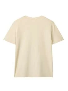 女士夏季新款简约绵羊标语印花圆领短袖T恤，时尚百搭，适合日常穿着。女式上衣，白色、黑色、粉色可选。 - 杏色 - 查看 6