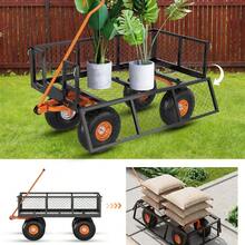Broadfashion Heavy Duty Steel Garden Cart, Garden Wagon Cart On Wheels, Outdoor Metal Yard Utility Wagon Carts  W/Adjustable Handle & Removable Sides(Convert To Flatbed) - 500 lbs. | Black + Orange - View 5