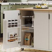 MERAX 51" Fluted Kitchen Island With Drop Leaf, Farmhouse Accent Kitchen Island On Wheels With Internal Storage Rack, Rolling Kitchen Cart With Towel Rack For Kitchen, Dining Room, White Ash - 白色 - 查看 5