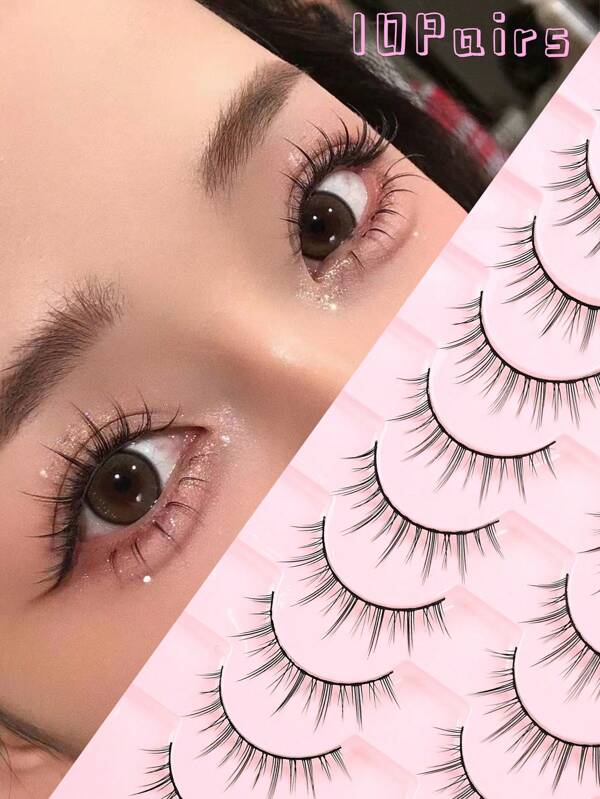 10 paires de cils manga naturels, cils d'anime au look naturel avec bande transparente. Cils manga naturels dans le style coréen et japonais pour le cosplay.