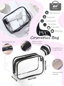 3pcs/1set Clear Toiletry Bag, Women Makeup Bag, Large Travel Cosmetic Organizer, Waterproof Toiletry Pouch For Bathroom, Dorm, Men, Women, Cruise, Beach Trip, Beach Accessories, Holiday Essentials, Summer Vacation Beach Essentials Back To School