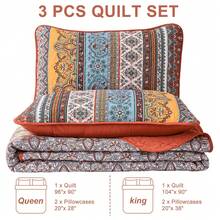 3 Pieces Boho Quilt Sets Queen King Size,Purple Bohemian Quilt Coverlet Soft Microfiber Lightweight Bedspread With 2 Pillowcases For Wedding Items,Valentines Day Home Bed Room Decor,Easter Gifts,Mothers Day Gift,All Season - Orange-red - 查看 7