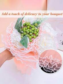 1 件珍珠边鲜花包装网纸，韩式花店花束包装网，韩式鲜花包装网纸卷，情人节褶皱波浪花束包装网 - 透明花卉包装，可切割装饰纱线，适用于花店、婚礼、鲜花包装 | 多功能花卉包装，适用于婚礼、生日、情人节 | 带有优雅珍珠装饰的礼品和花束用品 - 彩色 - 查看 7
