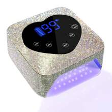 Secador de uñas LED recargable de 72 W con 2 limas, lámpara UV/LED de doble fuente de luz, sistema inteligente de recordatorio de bajo consumo, 5 configuraciones de tiempo, control táctil y sensor automático, dispositivo de secado rápido con lámpara (plateado con pegatinas de diamante)