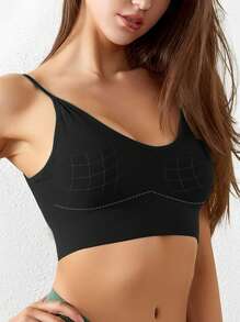 Set de 3 bras deportivos sin costuras con estampado de rayas, sujetador sin aros cómodo y sexy con diseño de espalda de tirantes anchos para mujeres