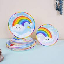 68/10/Set, Rainbow Cloud Themed Party Supplies, Disposable Party Plates, Party Paper Plates. Includes 7-Inch Plates, 9-Inch Plates, Paper Cups, And Tissue Sets. Suitable For 16 People, Picnic Supplies, Birthday Parties, Camping, Decoration, And Celebration Events. Party Gifts, Bridal Gifts, Rainbows, Clouds - Nhiều màu - Xem 3