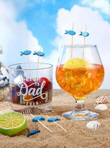 1 Juego/25 piezas Pinchos de cóctel de bambú natural hechos a mano, pinchos para aperitivos para cócteles, aperitivos, frutas, postres - Diseño de pez azul