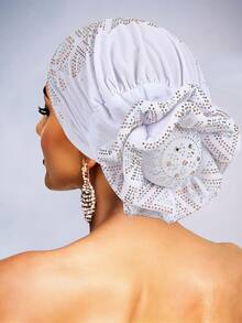 Awegeo Women's Handmade Crystal Embellished Breathable Headband Hat - Delicate Floral Design For Daily Home Use, Poncho Hat, Plain Beanie Sleep Bonnet - Multicolor - View 7