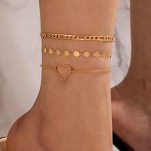 1-4pcs Simple Golden Decor Anklet Suitable For Daily Wear And Beach Vacation For Summer Vacation Travel Beach Party,Gold Jewelry