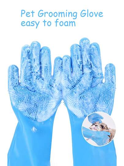 1 Pair Of Pet Grooming Gloves - Cat And Dog Bath Gloves - Silicone Material - Pet Bath And Massage