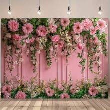 1 Elegant Pink Rose And Vine Wall Background With Hanging Roses And Leaves - Dreamy Wedding Photography Background, Made Of Polyester Material, Perfect For Birthdays, Mother's Day, Spring Celebrations, Indoor/Outdoor Decoration, Event Decoration | Elegant Floral Design | Soft Fabric, Wedding Decoration