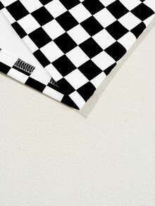 Acelitt 夏季撞色棋盘格印花罗纹修身圆领短袖 T 恤