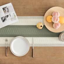 1pc Contrast Color Patchwork Tassel Decor Placemat/Table Runner, Bohemian Style - Green - View 4