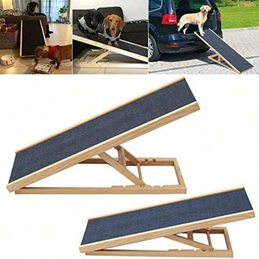 Royalswill Solid Wood Dog Ramp, Non-Slip Ramp, Ribbed Carpet Ramp 70-100cm Size Options, Convenient And Transportable For Dogs Ideal For Sofas, Beds, Chairs Or Cars Folds Flat, Slides Under Sofa - CWPT-100 - View 1