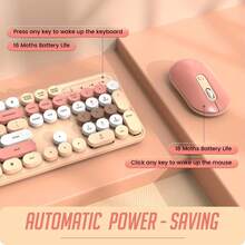 Wireless Keyboard And Mouse, Silent Keyboard Mouse Combo, Full-Sized Colorful Typewriter Keyboard With Round Keycaps, 2.4G Cute Mouse Compatible With PC/ Laptop/ Computer - 黑奶茶 - 查看 5