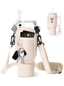 1set 40 Oz Case With Adjustable Shoulder Strap And Straw Hat Accessories,Double Storage Bag, Compatible With Stanley 40oz 30oz Tumbler,Neoprene Bottle Sleeve Pouch With Adjustable Shoulder Strap, Cup Accessory For Outdoor Activities, Office, Travel, Gifts, Sportss, Carry-On Bottle Accessory