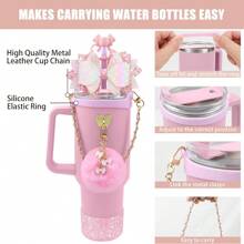 Set de 8 piezas de accesorios brillantes para vasos de 30oz y 40oz, que incluye tapa con cubierta de silicona para pajilla, correa de manija para botella de agua, cadena de encanto, gancho con forma de corazón, funda para vaso, lazo decorativo para pajilla - Regalo ideal para el Día de San Valentín, Día de la Madre, útiles escolares